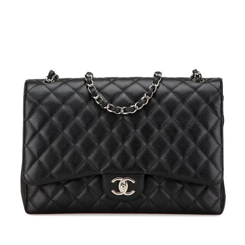 Chanel Matelasse Double Flap Caviar Skin Shoulder Bag Black
